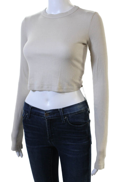 Cotton Citizen Womens Cropped Basic T-Shirt Beige Crew Neck Size XS