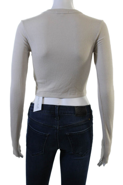 Cotton Citizen Womens Cropped Basic T-Shirt Beige Crew Neck Size XS