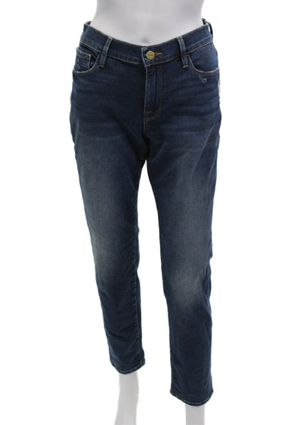 Frame Women Ankle Cropped Dark Blue Mid Rise Jeans Button Closure Size 27