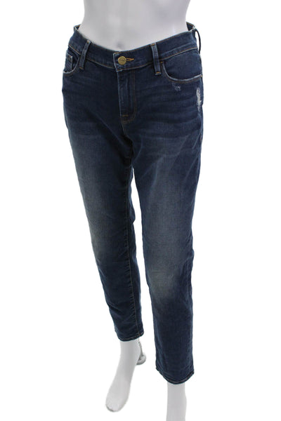 Frame Women Ankle Cropped Dark Blue Mid Rise Jeans Button Closure Size 27