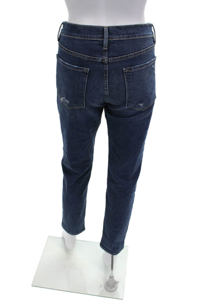 Frame Women Ankle Cropped Dark Blue Mid Rise Jeans Button Closure Size 27