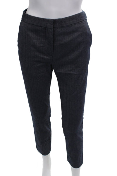 Zara Women Cropped Ankle Dress Pants Dark Blue Striped Size S
