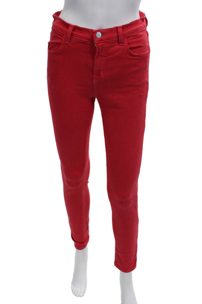 J Brand Womens Red Ankle Jeggings Button Fly Size 28