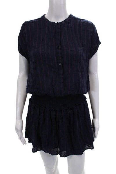 Rails Women Striped Dark Blue Linen Shirt Dress Short-Sleeve Petite Size XS