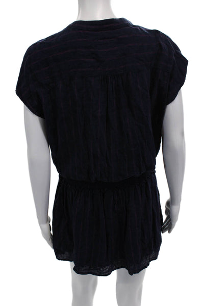 Rails Women Striped Dark Blue Linen Shirt Dress Short-Sleeve Petite Size XS