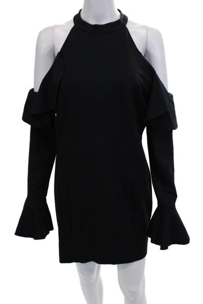 Free People Women Bodycon Mini Black Long Sleeve Mock Neck Dress Size M