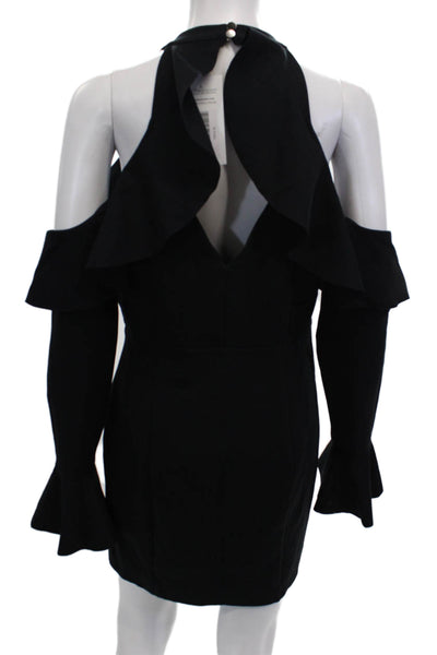 Free People Women Bodycon Mini Black Long Sleeve Mock Neck Dress Size M