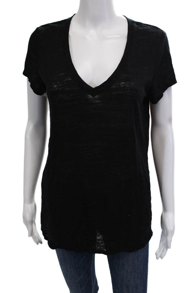 Michael Stars Women Black Basic V-Neck Short Sleeve T-Shirt Size One Size