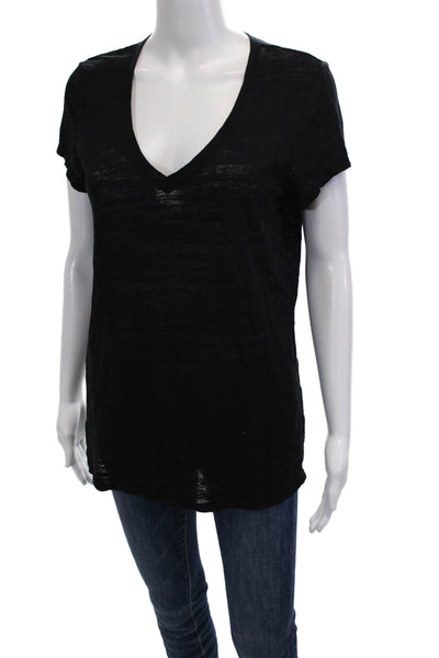 Michael Stars Women Black Basic V-Neck Short Sleeve T-Shirt Size One Size