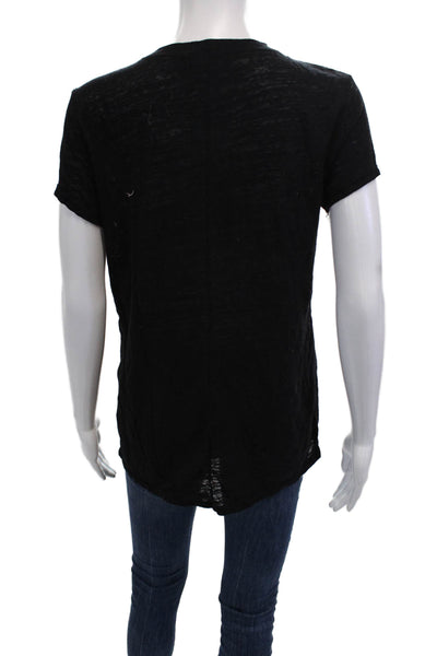 Michael Stars Women Black Basic V-Neck Short Sleeve T-Shirt Size One Size