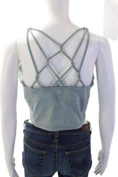 Sweaty Betty Womens V-Neck Strappy Detail Cropped Athletic Top Blue Size L