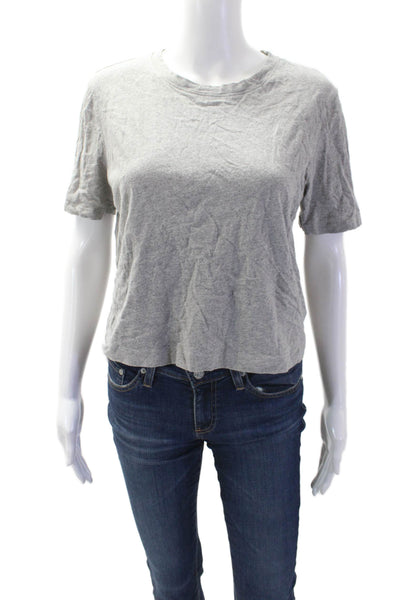 L'Agence Women Cropped Basic Gray Crew Neck T-Shirt Size L