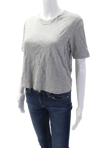 L'Agence Women Cropped Basic Gray Crew Neck T-Shirt Size L