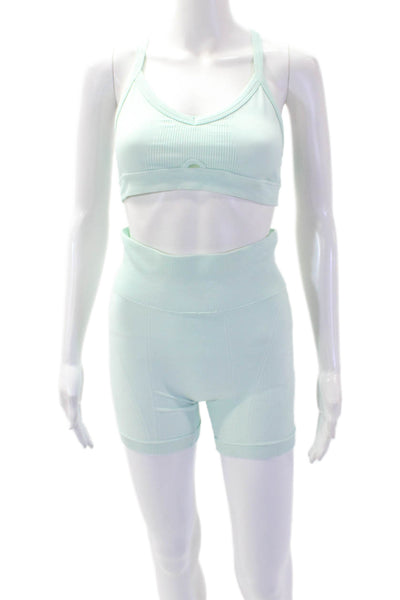 ALALA Womens Ribbed Detail Racerback Sports Bra And Shorts Set Green Size XS