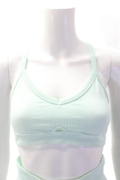 ALALA Womens Ribbed Detail Racerback Sports Bra And Shorts Set Green Size XS