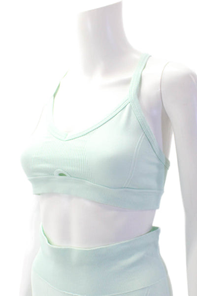 ALALA Womens Ribbed Detail Racerback Sports Bra And Shorts Set Green Size XS