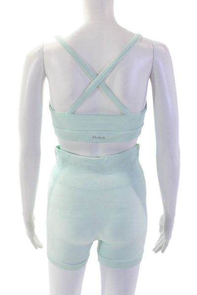 ALALA Womens Ribbed Detail Racerback Sports Bra And Shorts Set Green Size XS