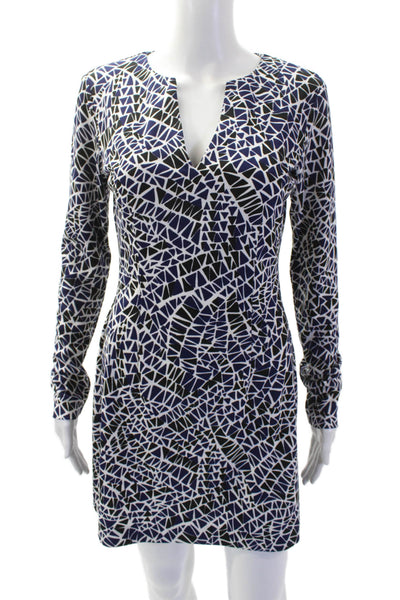 Susana Monaco Women Sheath Dress Black V-Neck Long Sleeve Geometric Size S