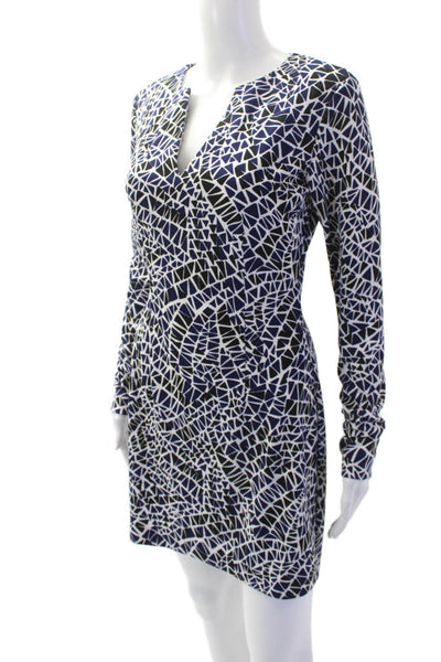 Susana Monaco Women Sheath Dress Black V-Neck Long Sleeve Geometric Size S