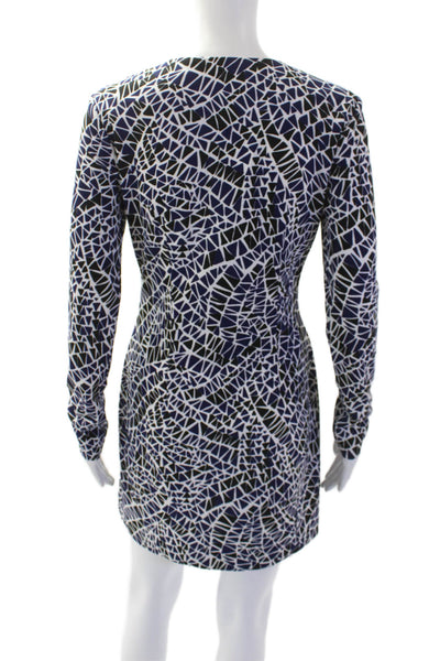 Susana Monaco Women Sheath Dress Black V-Neck Long Sleeve Geometric Size S