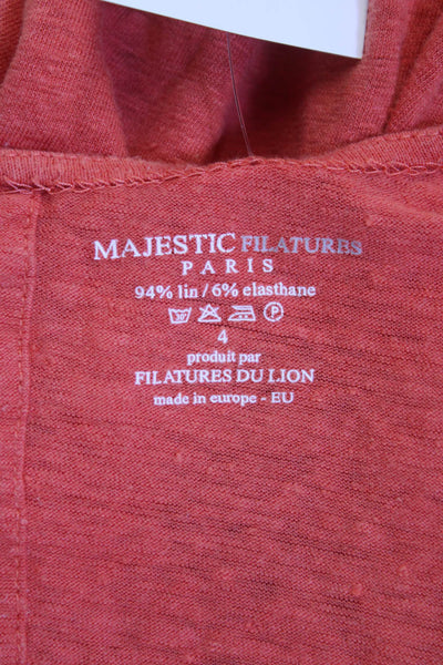 Majestic Filatures Women Orange Linen V-Neck Shift Dress 3/4 Sleeve Size 4