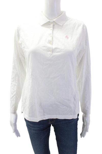 Peter Millar Womens White Cotton Collared Polo Long Sleeve Size M