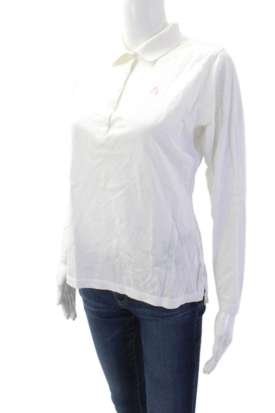 Peter Millar Womens White Cotton Collared Polo Long Sleeve Size M
