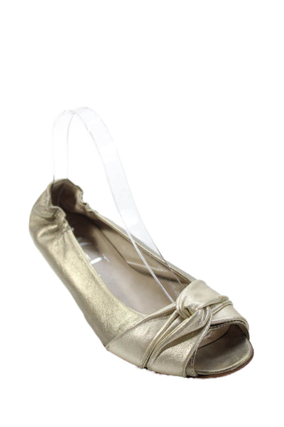 AGL Attilio Giusti Leombruni Womens Wedge Heel Peep Toe Pumps Gold Size 37.5