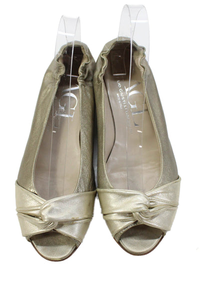 AGL Attilio Giusti Leombruni Womens Wedge Heel Peep Toe Pumps Gold Size 37.5