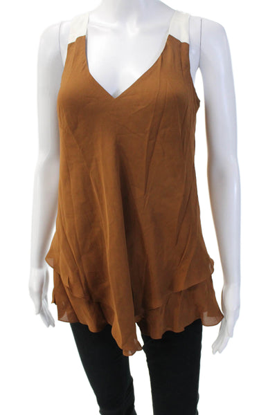 Jay Godfrey Women Brown Silk V-Neck Camisole Bohemian Size 2