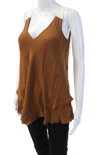 Jay Godfrey Women Brown Silk V-Neck Camisole Bohemian Size 2