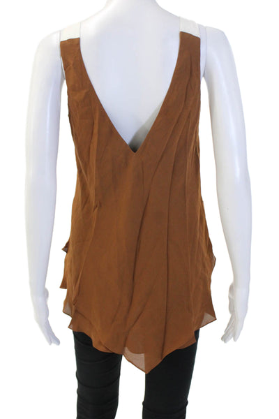 Jay Godfrey Women Brown Silk V-Neck Camisole Bohemian Size 2