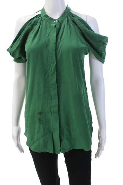 Jay Godfrey Women Silk Sleeveless Collared Button-Up Blouse Green Size 2
