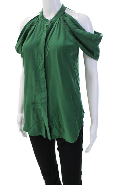 Jay Godfrey Women Silk Sleeveless Collared Button-Up Blouse Green Size 2