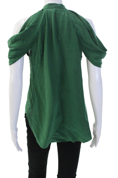 Jay Godfrey Women Silk Sleeveless Collared Button-Up Blouse Green Size 2