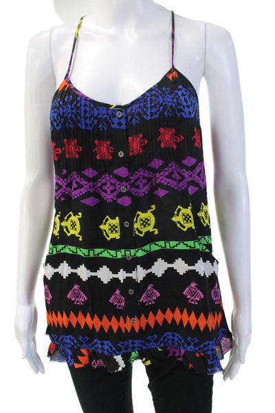 Jay Godfrey Women Button-Up Camisole Black Aztec Silk Sleeveless Size S