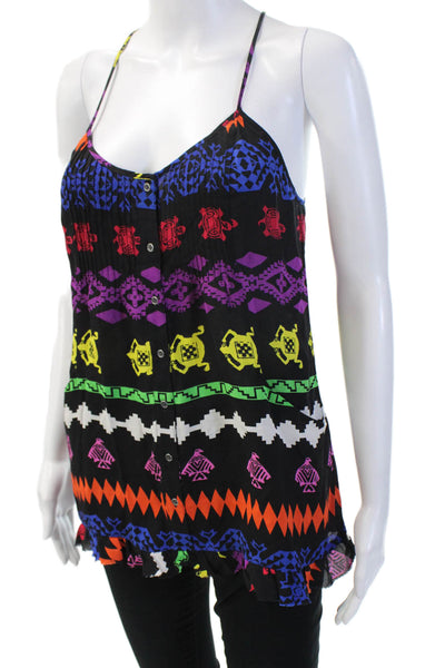 Jay Godfrey Women Button-Up Camisole Black Aztec Silk Sleeveless Size S