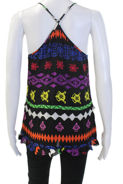 Jay Godfrey Women Button-Up Camisole Black Aztec Silk Sleeveless Size S
