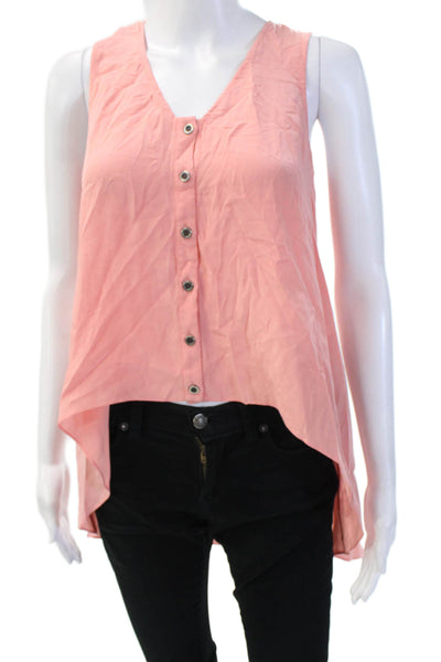 Jay Godfrey Women Silk Tunic V-Neck Sleeveless Pink Button-Up Boho Size 2