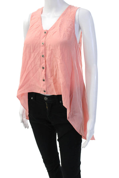 Jay Godfrey Women Silk Tunic V-Neck Sleeveless Pink Button-Up Boho Size 2