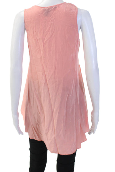 Jay Godfrey Women Silk Tunic V-Neck Sleeveless Pink Button-Up Boho Size 2