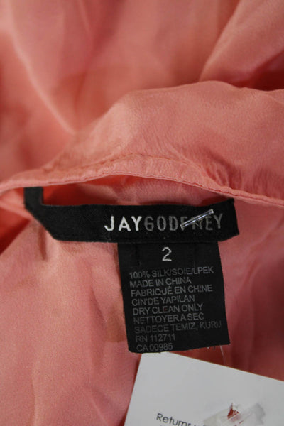 Jay Godfrey Women Silk Tunic V-Neck Sleeveless Pink Button-Up Boho Size 2