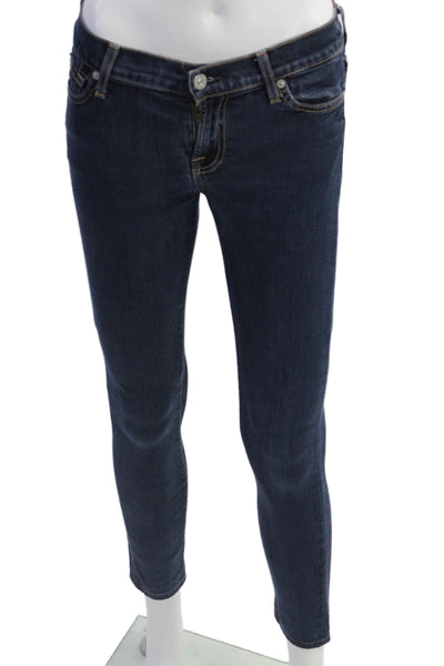 7 For All Mankind Womens Ankle Skinny Jeans Dark Blue Mid Rise Petite Size 25