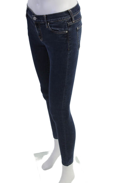 7 For All Mankind Womens Ankle Skinny Jeans Dark Blue Mid Rise Petite Size 25