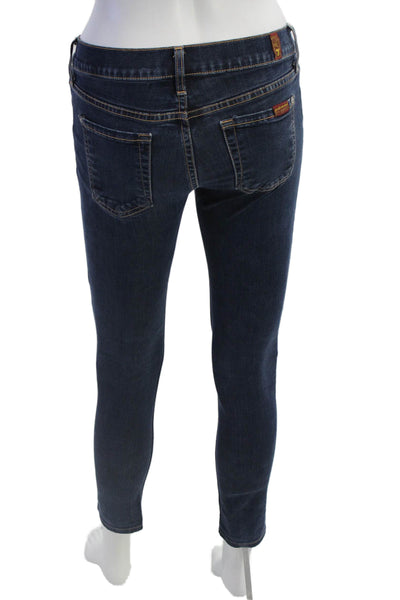 7 For All Mankind Womens Ankle Skinny Jeans Dark Blue Mid Rise Petite Size 25
