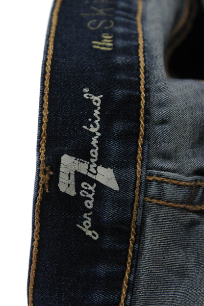 7 For All Mankind Womens Ankle Skinny Jeans Dark Blue Mid Rise Petite Size 25