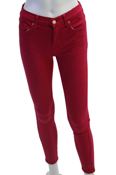 7 For All Mankind Womens Ankle Skinny Jeans Red Size 24