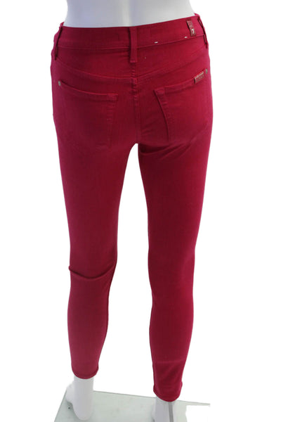 7 For All Mankind Womens Ankle Skinny Jeans Red Size 24