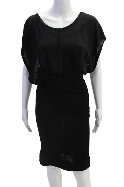 Yigal Azrouel Women Blouson Pencil Dress Black Buckle Short Sleeve Size 4