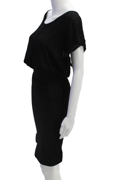 Yigal Azrouel Women Blouson Pencil Dress Black Buckle Short Sleeve Size 4